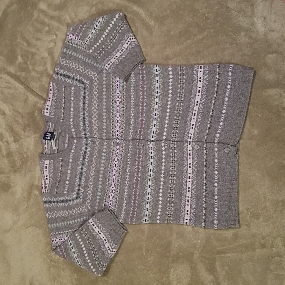 100% Lambswool Gap kids medium sweater gray w/ purple, aqua, white & lime green